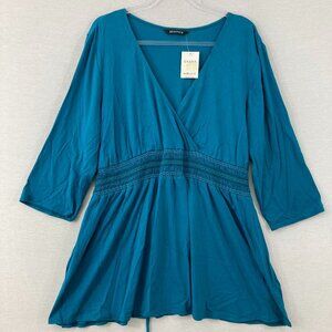 New Evans Blue Stretch Knit Wrap Baby Doll 3/4 Sleeve Top size XL‎